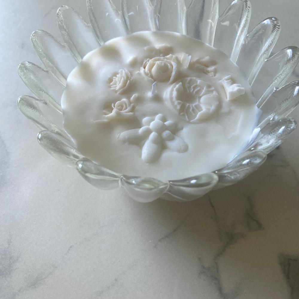 Candle in vintage glassware